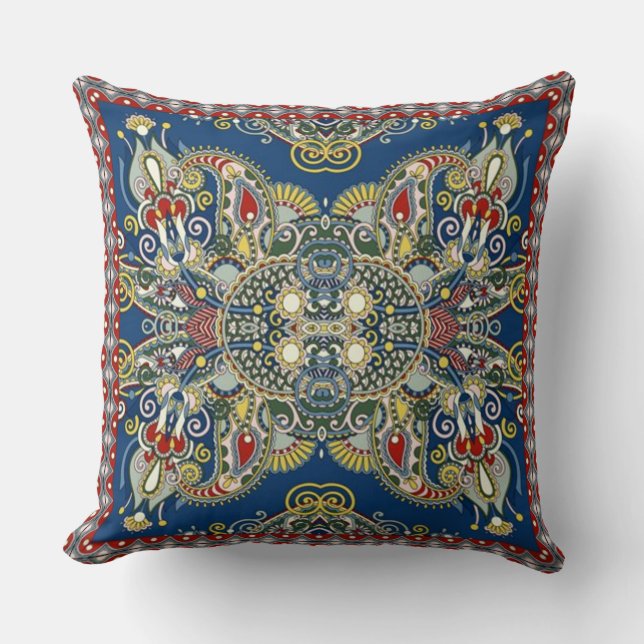 Royal Blue Oriental Design Kudde (Framsida)