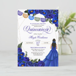 Royal Blue Papel Picado Quinceañera 15:e födelseda Inbjudningar