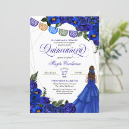 Royal Blue Papel Picado Quinceañera 15:e födelseda Inbjudningar