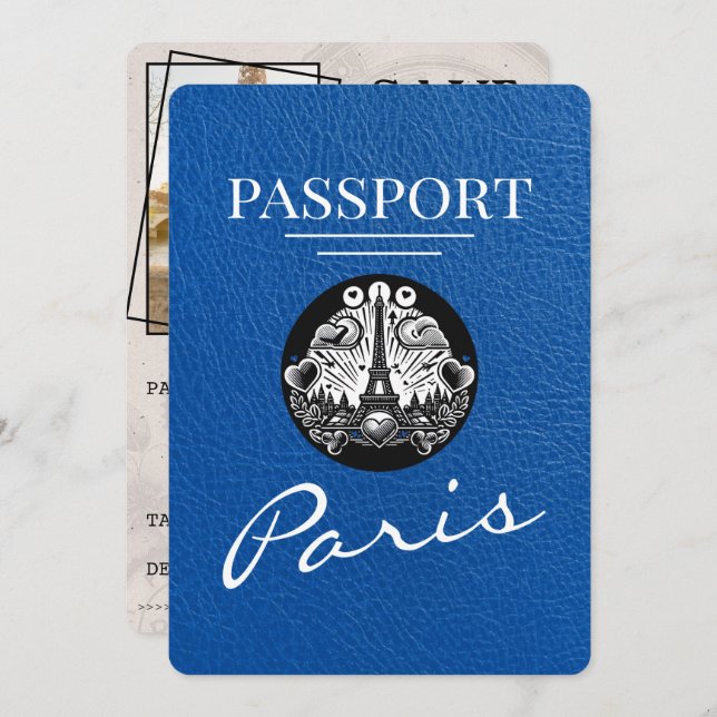 Royal Blue Paris Passport Spara datum Spara Datumet (Fram/baksida)