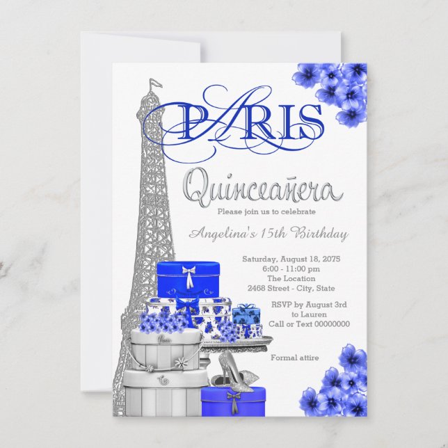 Royal Blue Paris Quinceanera-inbjudan Inbjudningar (Framsida)