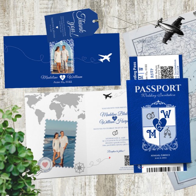 Royal Blue Passport Stil Destinationsbröllop för Inbjudan (Skapare uppladdad)