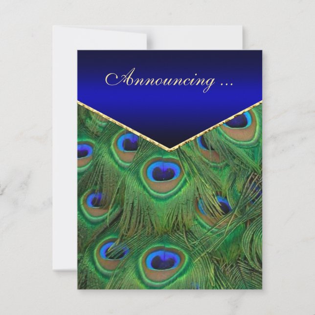 Royal Blue Peacock Bröllop meddelande Inbjudningar (Framsida)