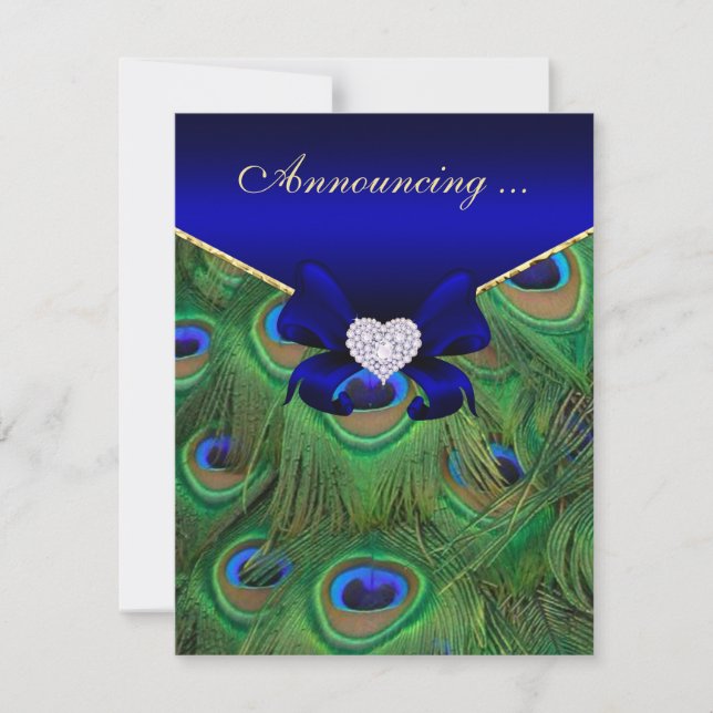 Royal Blue Peacock Bröllop meddelande Inbjudningar (Framsida)