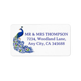 Royal Blue Peacock Wedding Return Address Label Adressetikett