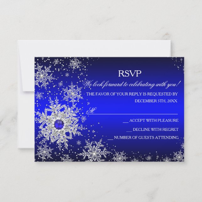 Royal Blue Pearl Snowflake jul Party OSA Kort (Framsida)