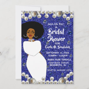 Royal Blue, Pearls African American Möhippa Inbjudningar