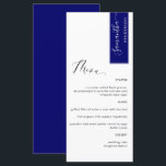 Royal Blue, Personlig med Eleganten Gäst Namn Meny<br><div class="desc">Varför lägga ut på platskort och menykort när du kan ha en elegant All-in-One elegant Menu-personlig med varje gäst namn, eller namn på hedersgäst! Contemporary, enkel design och elegant med snygg, handskriven kalligrafi. Rand i det övre hörnet av högerna i royalets blå ton med gäst /ditt namn i vitt. Tillbaka...</div>