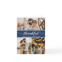 Royal Blue Photo Collage Thankful Script Bröllop