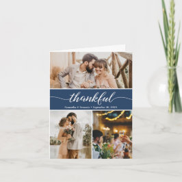 Royal Blue Photo Collage Thankful Script Bröllop Tack Kort