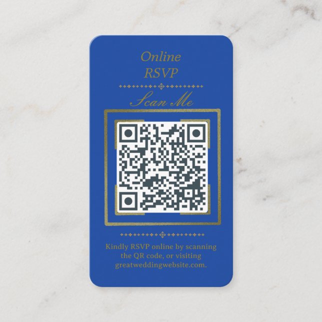 Royal Blue | Photo Online RSVP QR Code Wedding  Tilläggskort (Framsida)