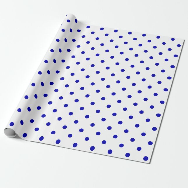 Royal Blue Polka Dot på vitt stort utrymme Presentpapper (Utrullad)