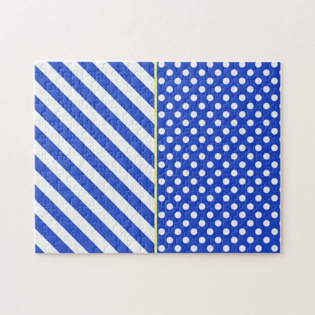 Royal Blue Polka dots och Rand av Shirley Taylor Pussel (Horisontell)
