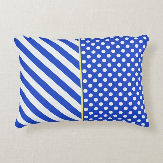 Royal Blue Polka dots och Rand från Sallor Prydnadskudde (Framsidan)