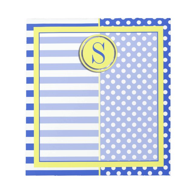 Royal Blue Polka dots och Rand-Monogram ST-aylor Anteckningsblock (Framsida)
