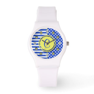 Royal Blue Polka dots och Rand-Monogram ST-aylor Armbandsur