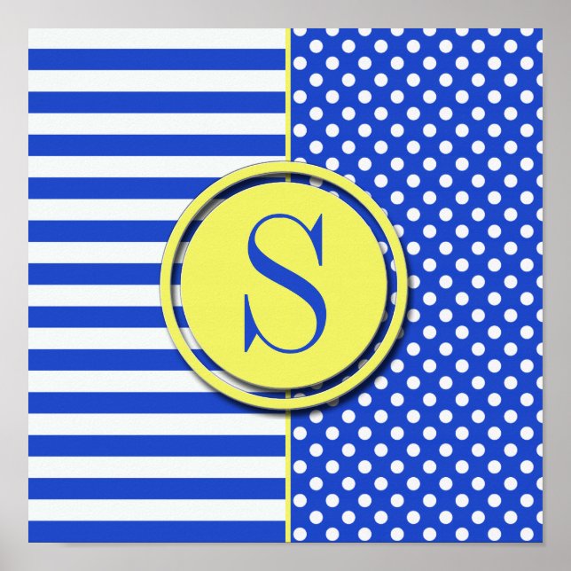 Royal Blue Polka dots och Rand-Monogram ST-aylor Poster (Framsidan)