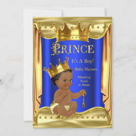 Royal Blue Prince Baby Shower Guld Ethnic Inbjudningar