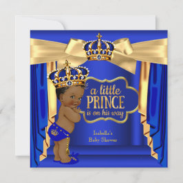 Royal Blue Prince Baby Shower Guld Krona Ethnic Inbjudningar