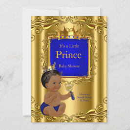 Royal Blue Prince Baby Shower Guld Krona Ethnic Inbjudningar