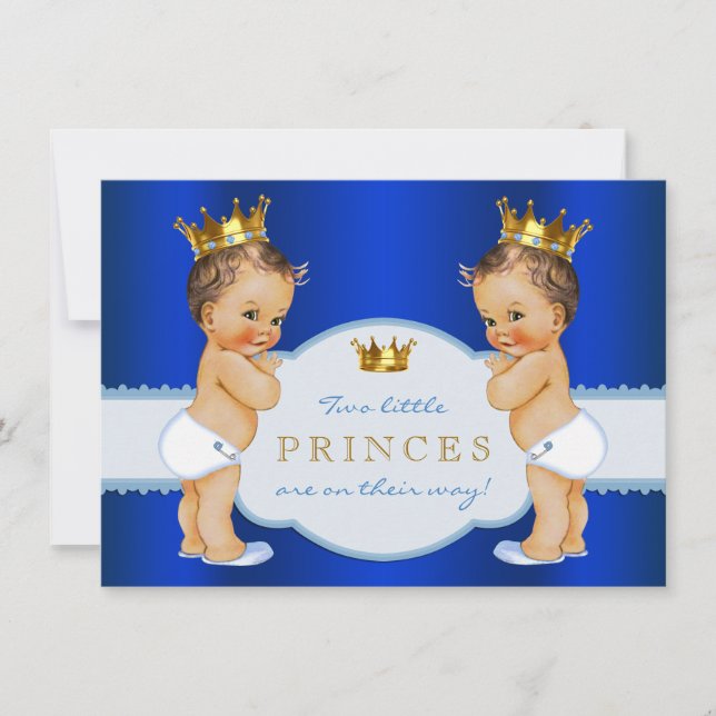 Royal Blue Prince Twin Boy Baby Shower Inbjudningar (Framsida)