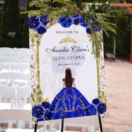 Royal Blue Princess Blommigt Quinceañera Birthday Poster