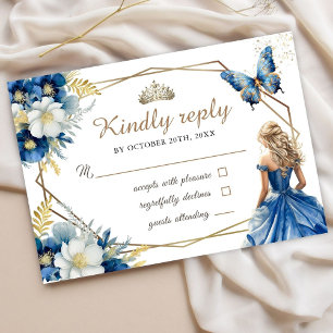 Royal Blue Princess Blommigt Sweet 16 OSA kort