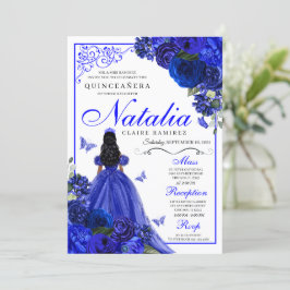 Royal Blue Princess & Butterflies Quinceañera Inbjudningar