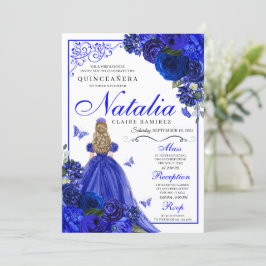 Royal Blue Princess & Butterflies Quinceañera Inbjudningar