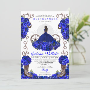 Royal Blue Princess Dress & Boots Quinceanera Inbjudningar