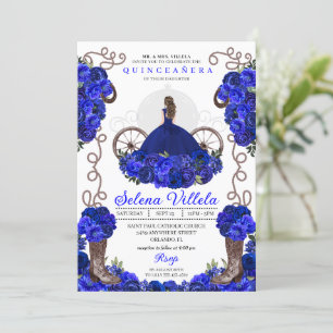 Royal Blue Princess Dress & Boots Quinceanera Inbjudningar