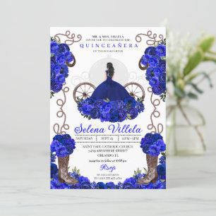 Royal Blue Princess Dress & Boots Quinceanera Inbjudningar