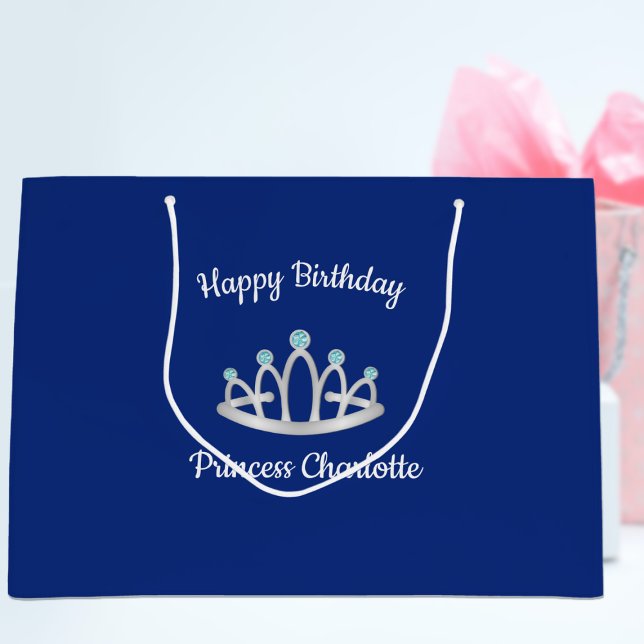 Royal Blue Princess Tiara Birthday Large Gift Bag (Skapare uppladdad)