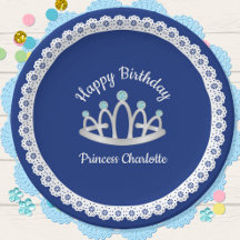 Royal Blue Princess Tiara Birthday Papper Plate