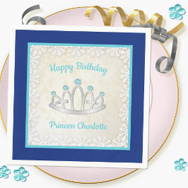 Royal Blue Princess Tiara Birthday Pappersservett