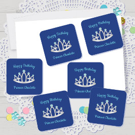 Royal Blue Princess Tiara Födelsedagsfest Stickers Fyrkantigt Klistermärke