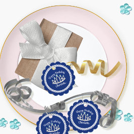 Royal Blue Princess Tiara Round Favor Taggs Gåvor Etiketter