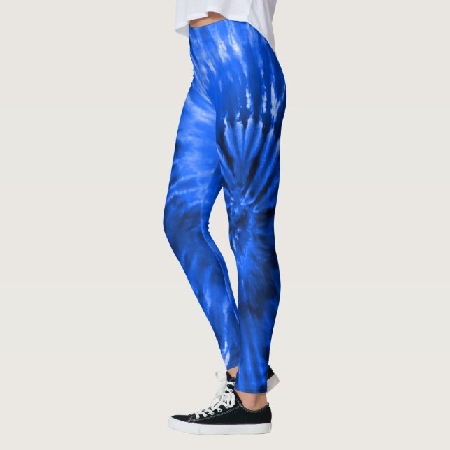 Royal Blue Psychedelic Starburst Tie Dye Leggings (Vänster)