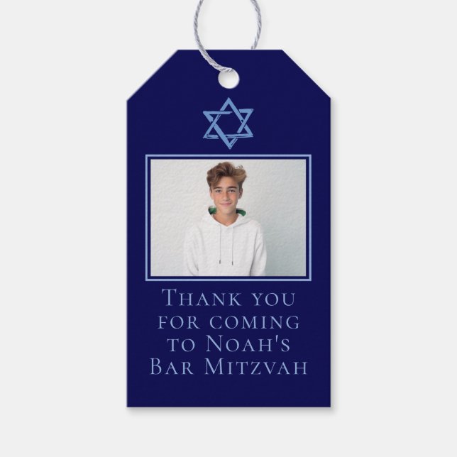 Royal Blue Pub Mitzvah Photo Star of David Party Presentetikett (Framsidan)