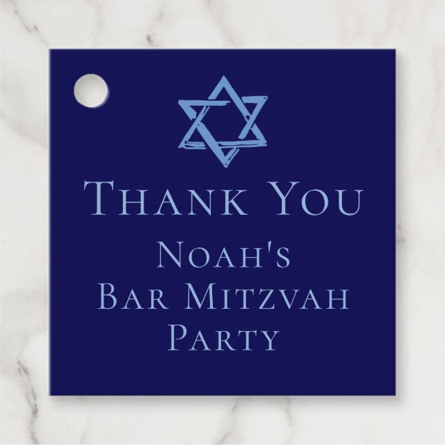 Royal Blue Pub Mitzvah Star av David Party Gåvor Etiketter (Framsida)