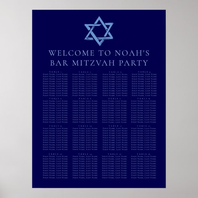 Royal Blue Pub Mitzvah Star of David Seating Chart Poster (Framsidan)