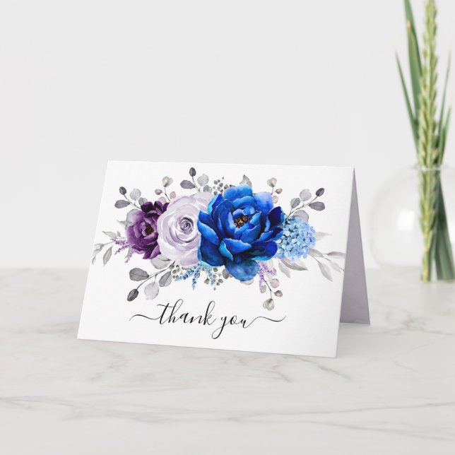 Royal Blue Purple Navy Lilac Blooms Bridal Shower Tack Kort (Framsida)