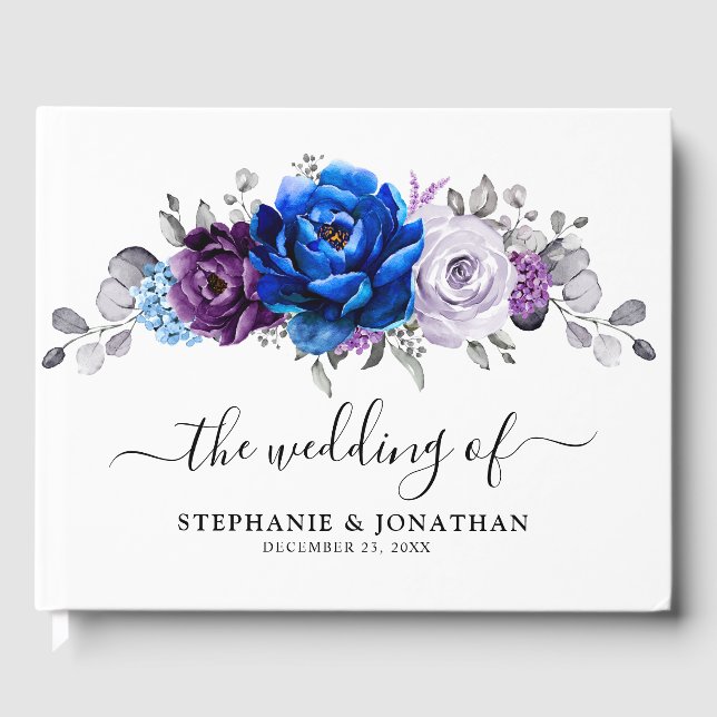 Royal Blue Purple Navy Lilac Blooms Wedding Gästböcker (Framsida)