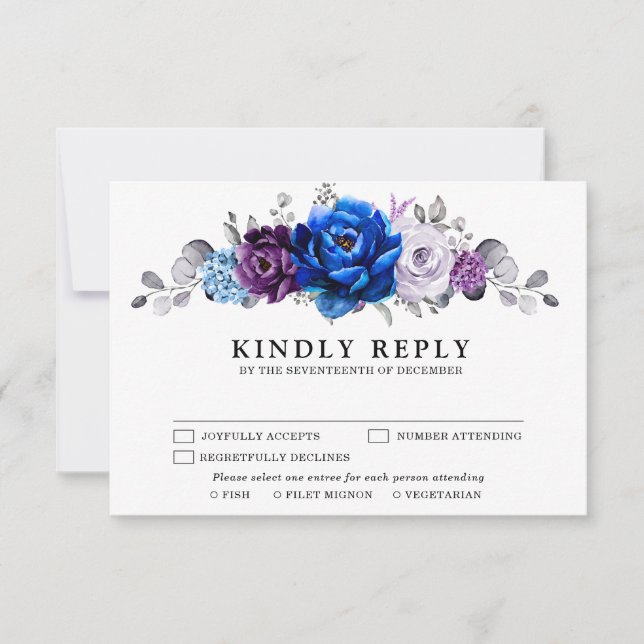 Royal Blue Purple Navy Lilac Blooms Wedding OSA Kort (Framsida)