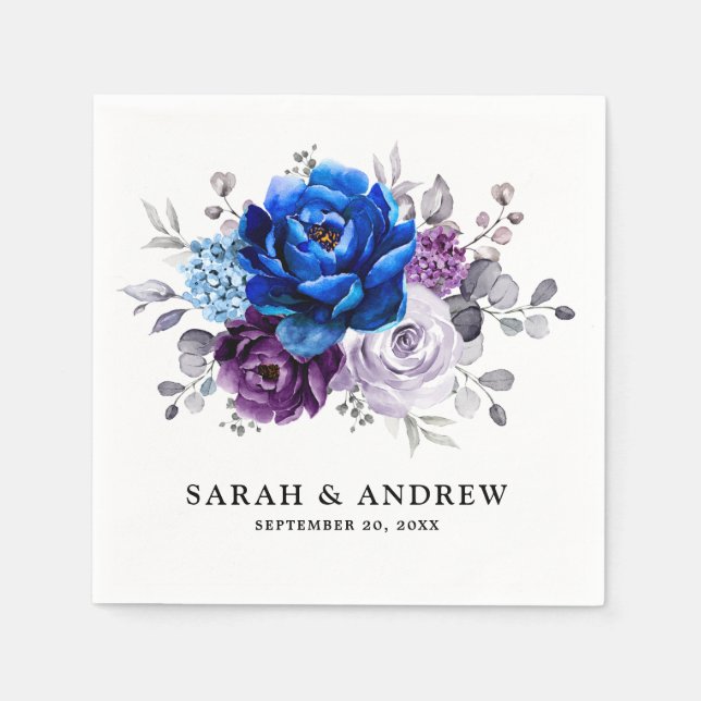 Royal Blue Purple Navy Lilac Blooms Wedding Pappersservett (Framsidan)