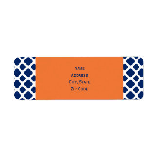 Royal Blue Quatrefoil Mönster med Orange Returadress Etikett