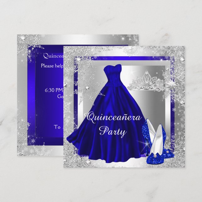 Royal Blue Quinceanera 15:e Elite Elegant party Inbjudningar (Fram/baksida)
