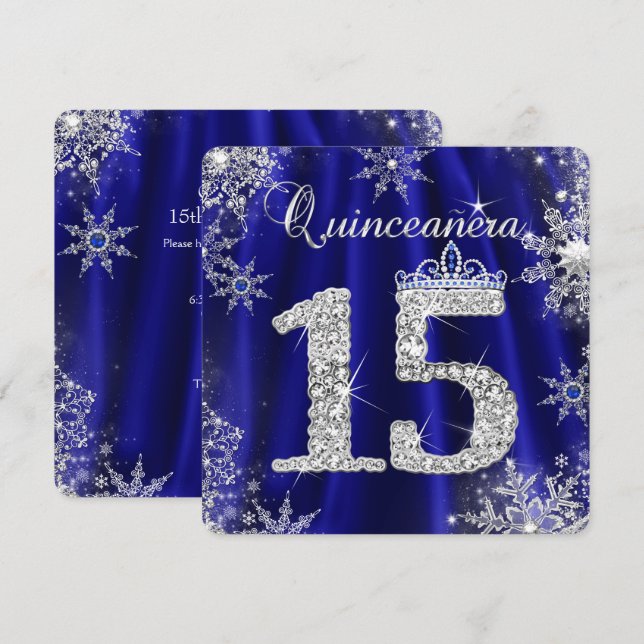 Royal Blue Quinceanera 15:e Elite-Eleganten födels Inbjudningar (Fram/baksida)