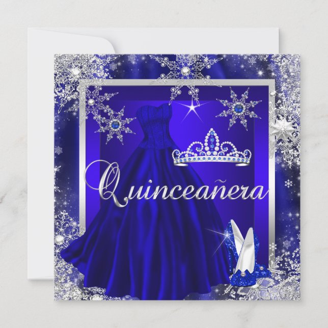 Royal Blue Quinceanera 15:e Elite-Eleganten födels Inbjudningar (Framsida)