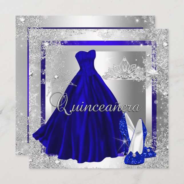 Royal Blue Quinceanera 15:e Elite-Eleganten födels Inbjudningar (Fram/baksida)